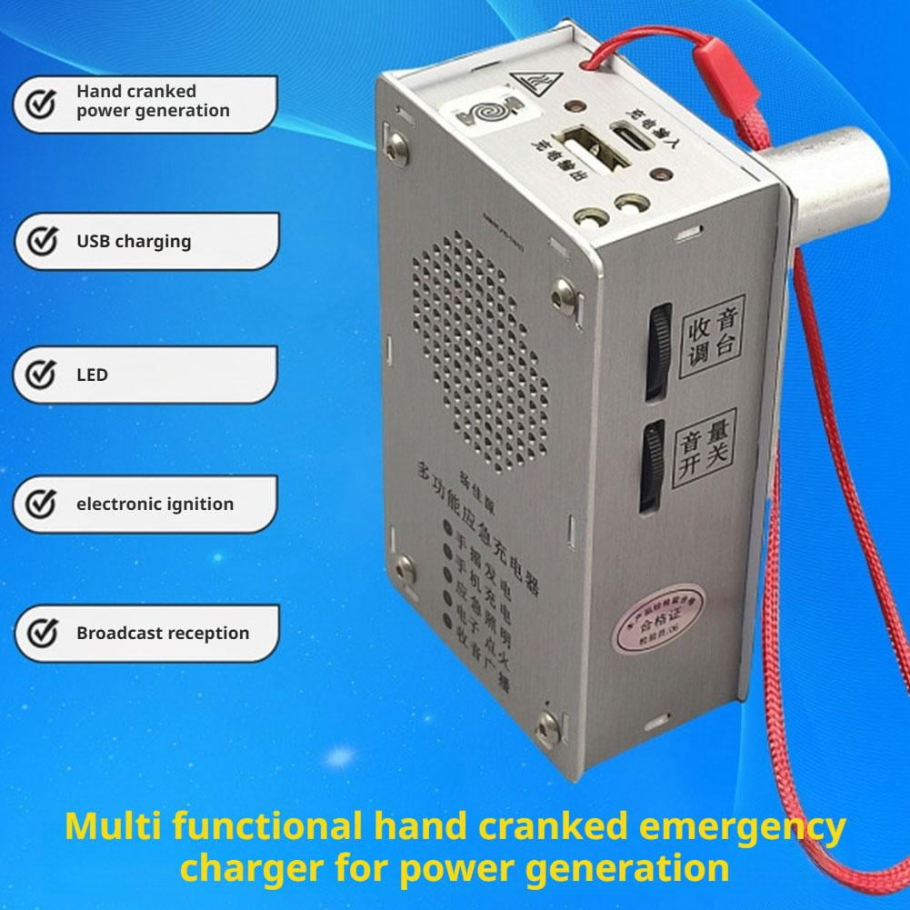 Hand Crank Generator – Portable Emergency Power Bank with Flashlight, FM Radio & Windproof Plasma Lighter, Aluminum Alloy Charger for Camping & Hiking