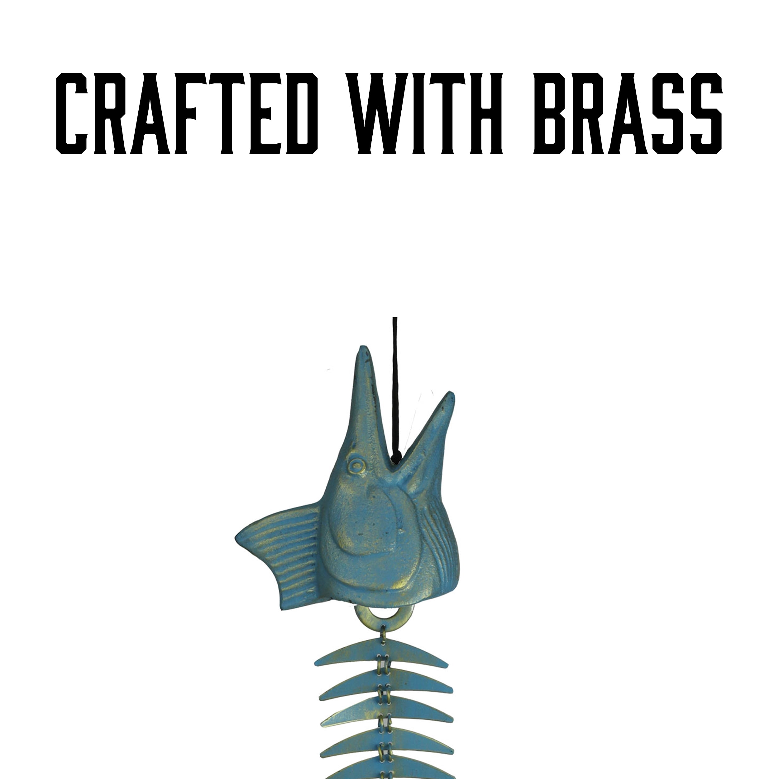 Rivers Edge Products Rivers Edge Products 14" Brass Wind Chime for Outside - Weather-Resistant Soothing Metal Wind Bell - Rustic Fish Skeleton Outdoor Decor for Patio, Garden, Porch, Cabin - Marlin