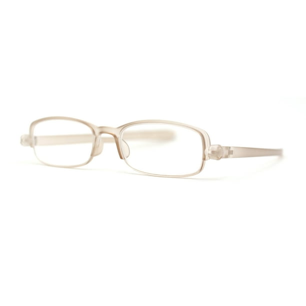 Adjustable Lens Angle Plastic Rectangular Reading Glasses Beige +4.0