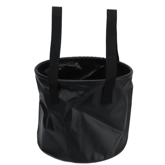 Camping Collapsible Bucket 10L Capacity Food Grade PVC Mesh Side Reinforced Rope Portable Outdoor Foldable Bucket for Travel Black