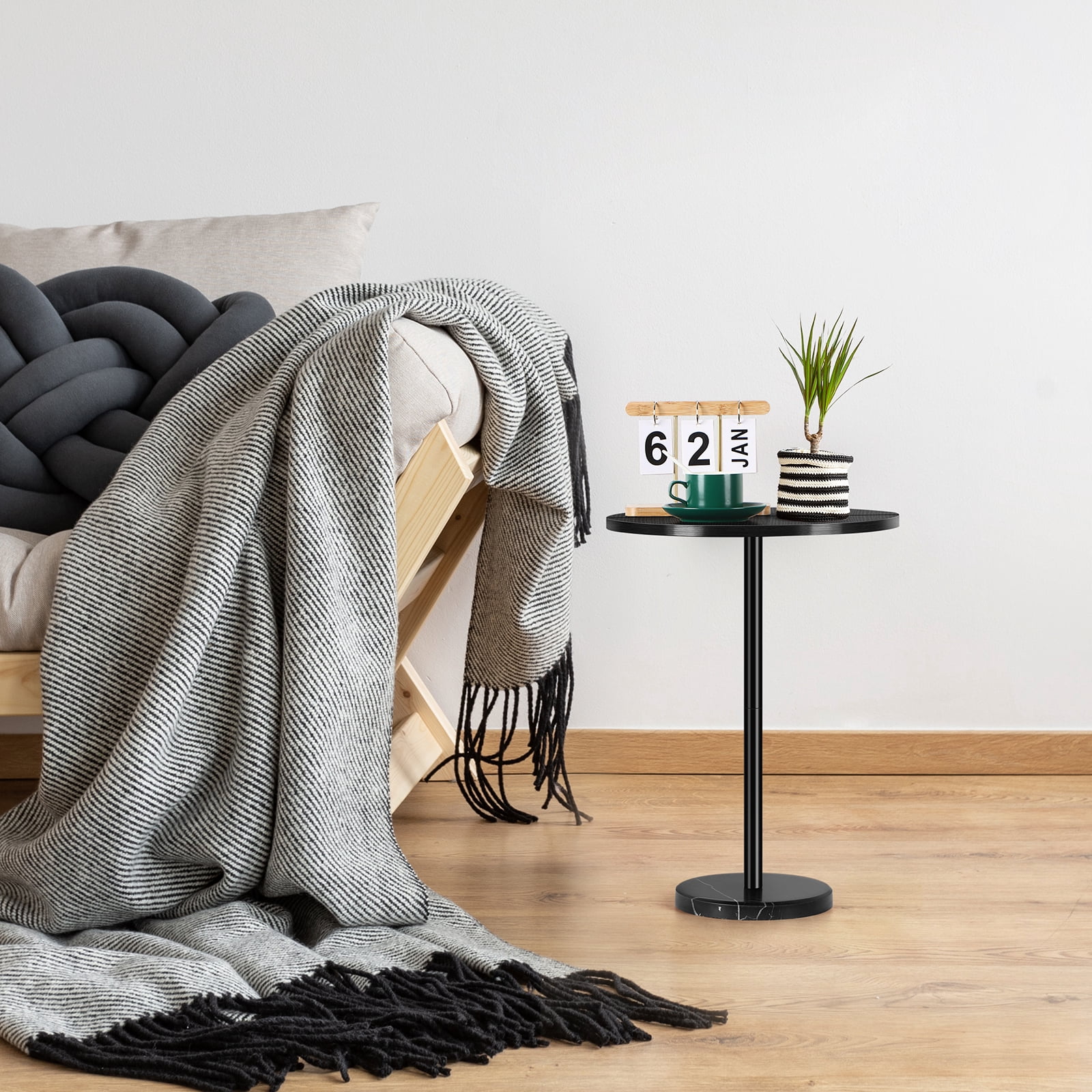 Round Bar Nightstand Coffee Table Office Bedroom Black Marble Base Large