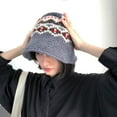 thumbnail image 3 of Handmade Knitted Fisherman Cap Autumn Winter Geometrical Pattern Stretchy Bucket Hat Fashion Accessories, 3 of 10