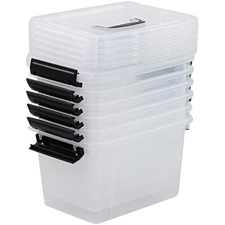 6 Quart Clear Lidded Storage Bin Small Plastic Container Box with Handle 6 Packs R