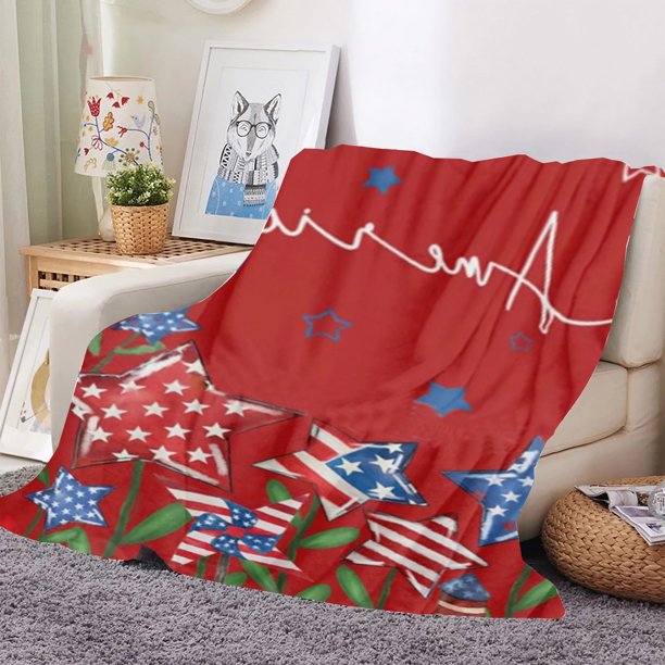 Fiudx Decoración Del Hogar Manta De Franela Estampada Para El Día De La Independencia, Manta Acondicionadora Para Sofá, Manta Para Siesta, Sábana De Ocio, Regalo De Vacaciones Ofertas Y Liquidación