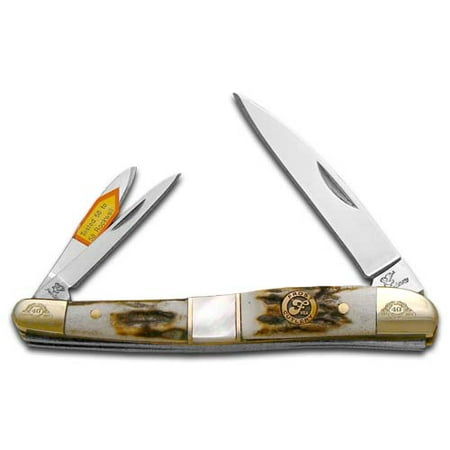 Mother Of Pearl Knife Scales STEEL WARRIOR Deer Stag & Mother Of Pearl Whittler 1/600 Stainless Pocket Knife Knives ()