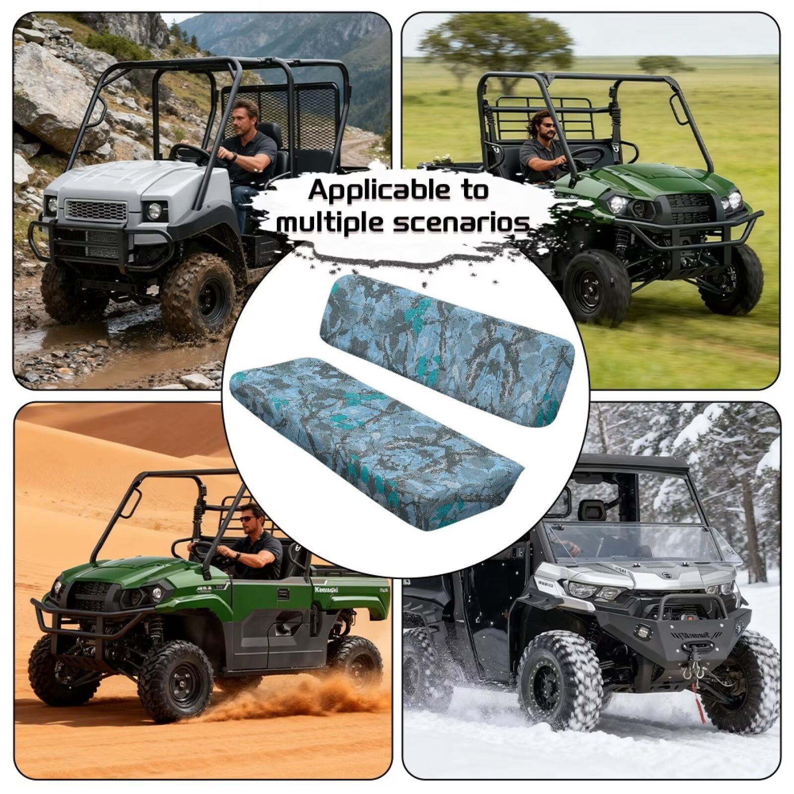 Uorisanigo UTV Bench Seat Cover Set UTV Accessories for All Seasons, Anti-Slip Blue Hunting Camo Forest Seat Cover Cushion Suitable for Kawasaki Mule 4010 4x4 FE 2025 2023 2022 2021
