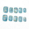 thumbnail image 1 of Uñas Postizas Sun&Beam Hechas a Mano Cortas Squoval Azules con Diseño de Dibujos Animados, 1 of 6