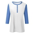 thumbnail image 6 of Summer Women Shirt Women's Fashion Casual Round Neck 3/4 Sleeve Color Block Button T-shirt Top, 6 of 6