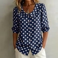 thumbnail image 2 of Womens Summer Tops Business Polka Dots Button Down Lapel Long Sleeve Satin Fashion Shirts for Women Blue L, 2 of 6