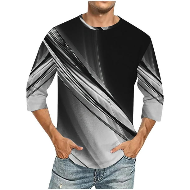 Blusas y camisas de manga larga con cuello redondo para hombre, blusa informal con cuello redondo y manga corta, blusa estampada de poliéster para hombre.