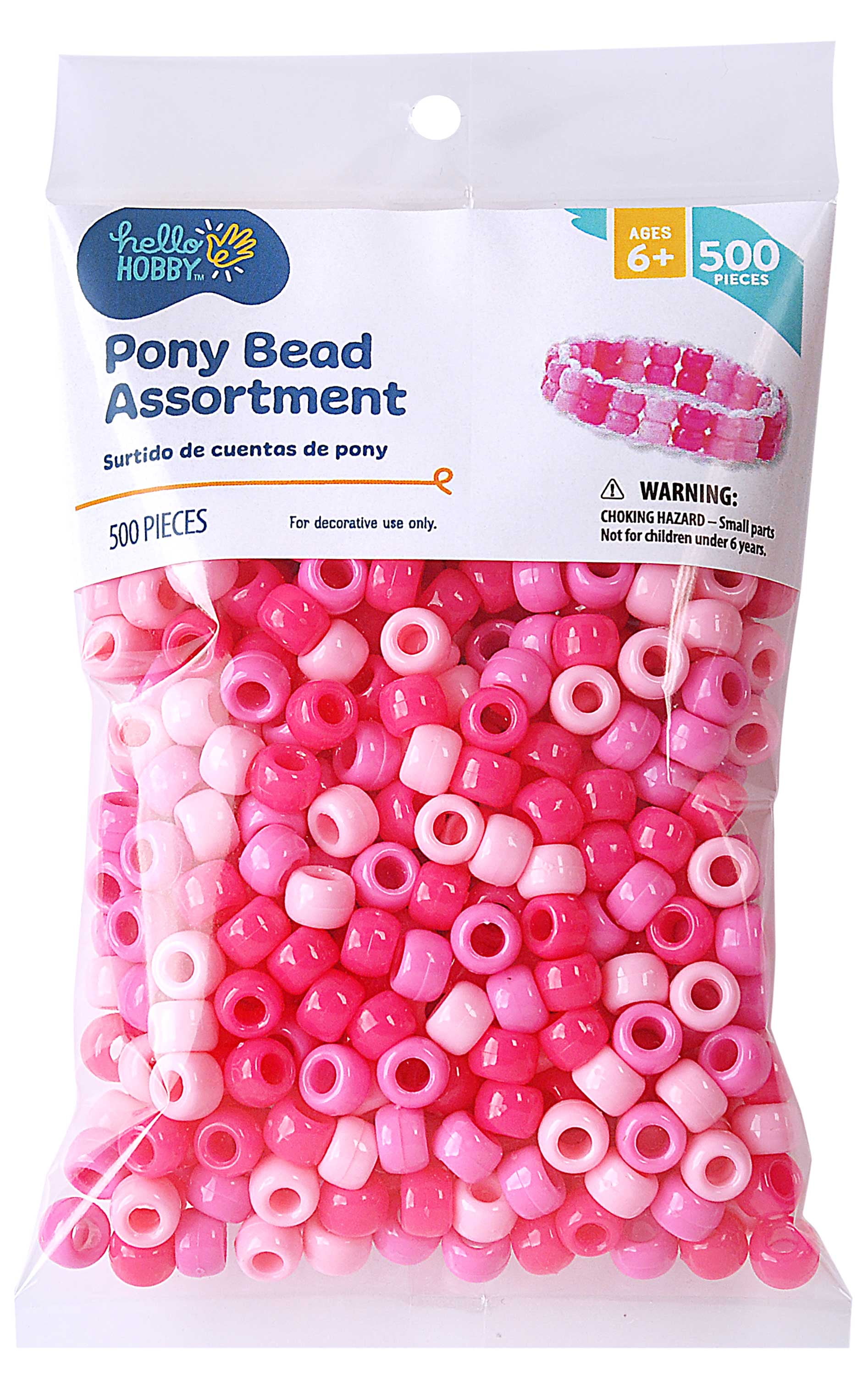 (4 pack) Hello Hobby Pony Bead Mix, Pink, 500 Pieces, Plastic Craft Beads for Jewelry Making and DIY Projects