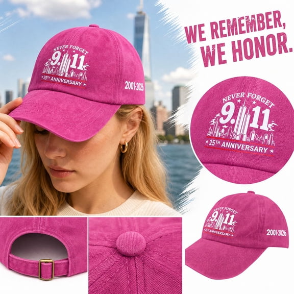 9/11 25th Anniversary Memorial Hat, Never Forget 2001-2026 Washed Cotton Baseball Cap, Vintage Embroidered Patriot Dad Hat for Men Women