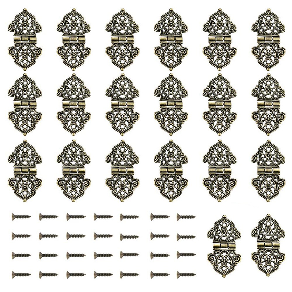 20Pcs Antique Decorative Hinges Bronze Engraving Design Box Hinges