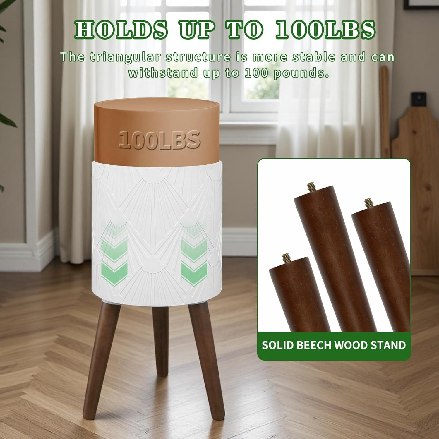XYJBHB White Plant Pot with Stand, Large Modern Standing Planters Flower Pots for Indoor Outdoor with Drainage Holes and with Legs (Plant Not Included) 2 Pack, 10 & 12 Inches