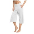 thumbnail image 1 of Pantalones cortos de verano con bolsillos para mujer: pantalones informales de poliéster con cintura elástica y color liso., 1 of 6