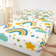 thumbnail image 5 of Manfei Kawaii Rainbow King Sheets, Moon Star Sky Bedding, White Teal, 4-Piece, 1 Flat Sheet, 1 Fitted Sheet and 2 Pillowcases, 5 of 6