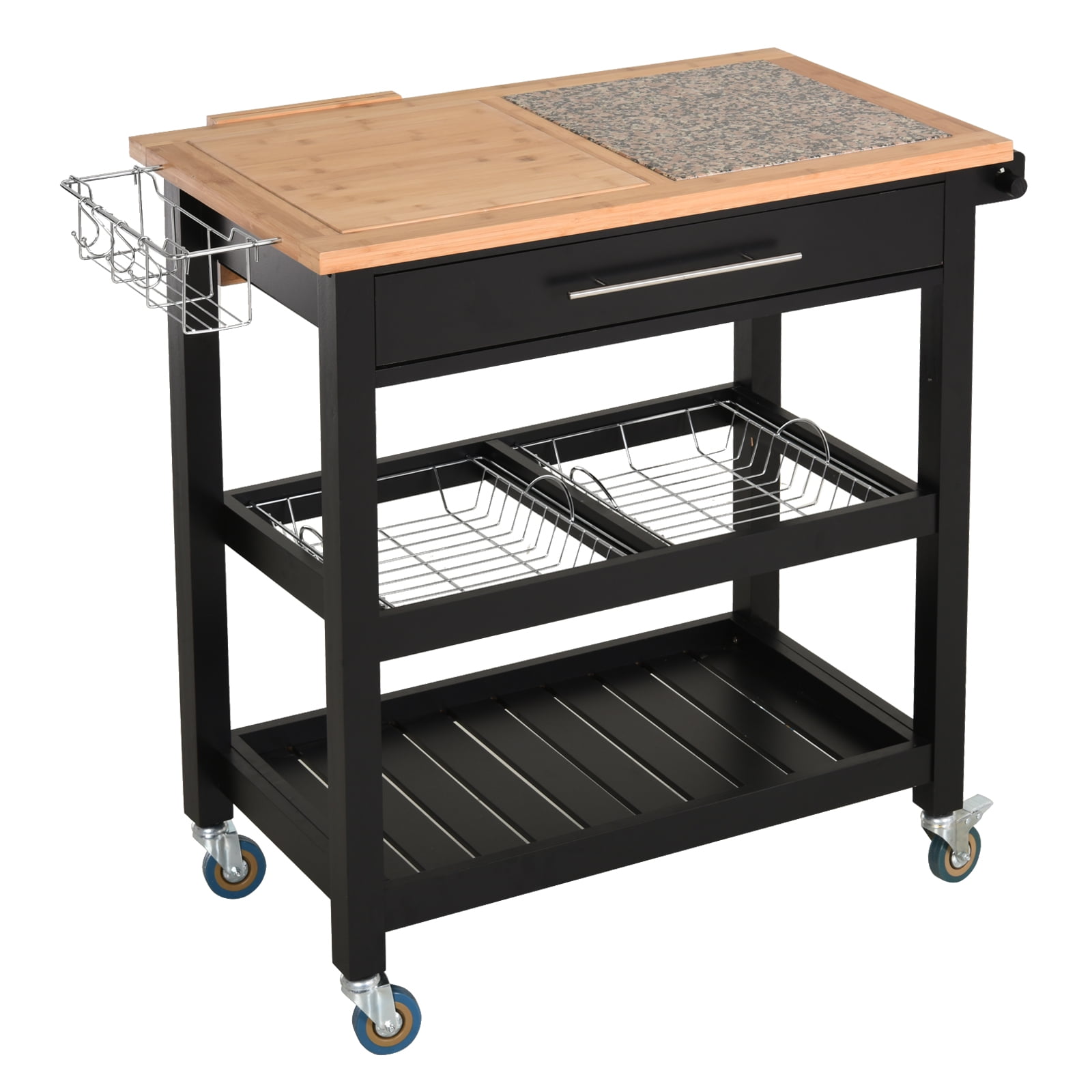 HomCom Rolling Mobile Kitchen Island Cart with Large Work Countertop