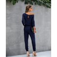 thumbnail image 4 of MLANM Women Long Sleeve Casual Off Shoulder Jumpsuit Elastic Waist Stretchy Long Romper with Pockets, S Navy, 4 of 7