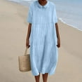 thumbnail image 3 of Summer Plus Size Maxi Dresses for Womens 2025 Fashion Solid Color Lapel Doll Tie Pocket Loose Casual Cotton And Linen Dress, 3 of 7