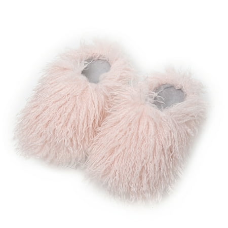 

XWQYRG Mongolian Fur Imitation Beach Wool Slippers Fuzzy House Slippers for Women Fluffy Memory Foam Suede Slippers with Fur Collar Indoor Outdoor Snow Boots