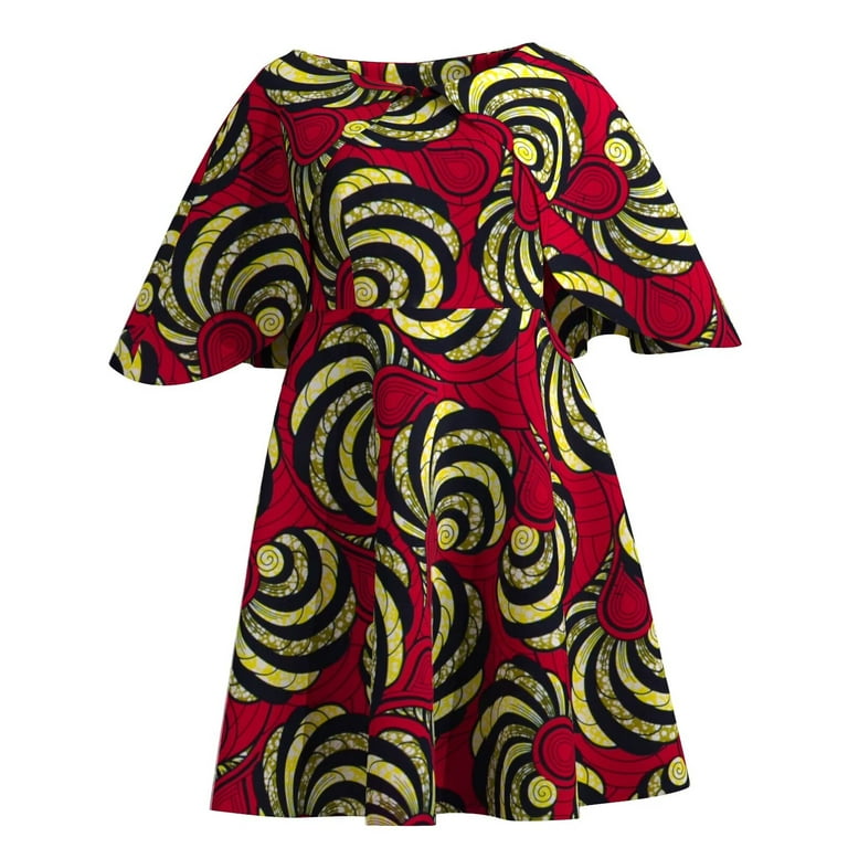 african knee length dresses Bintarealwax Women's Dress Shawl Collar Dress African Print Dress Women's Clothing Wy10400, Size: Medium Mere neher sy