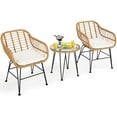 thumbnail image 1 of 3 Pieces Patio Bistro Set, Rattan Conversation Set with 2 Cushioned Armchairs & Round Glass Coffee Table, Indoor Outdoor Wicker Furniture Set for Balcony, Backyard, Garden, Poolside (White), 1 of 8