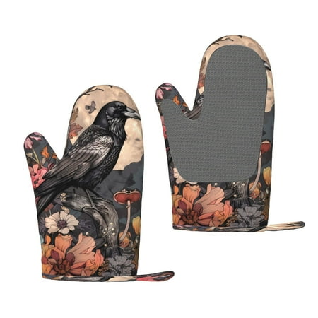 

Matuu Moonlit Crow Blossoms for Silicone Oven Gloves Heat Resistant Grilling Gloves Non-Slip Silicone Oven Mitt Great for Grilling Kitchen and Cooking