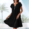 thumbnail image 2 of Vestido de Verano para Mujer, Corta, Cuello en V, Holgado, Informal, Plisado, Túnica Larga, para Playa, Color Negro, Talla M, 2 of 5