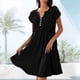 thumbnail image 2 of Vestido de Verano para Mujer, Corta, Cuello en V, Holgado, Informal, Plisado, Túnica Larga, para Playa, Color Negro, Talla XXL, 2 of 5