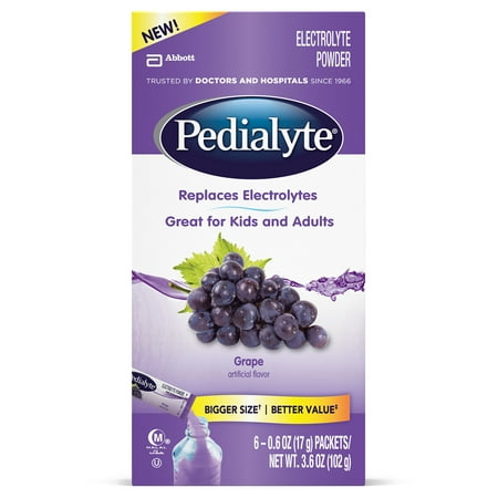 Pedialyte Electrolyte Drink Powder, Grape (6-6 Packs) 0.6 oz Sticks