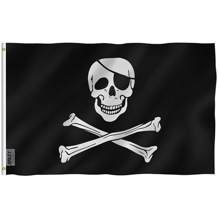 ANLEY Fly Breeze 3x5 Foot Jolly Roger Flag with Patch - Vivid Color and UV Fade Resistant - Canvas Header and Double Stitched - Pirate Flags Polyester with Brass Grommets 3 X 5 Ft