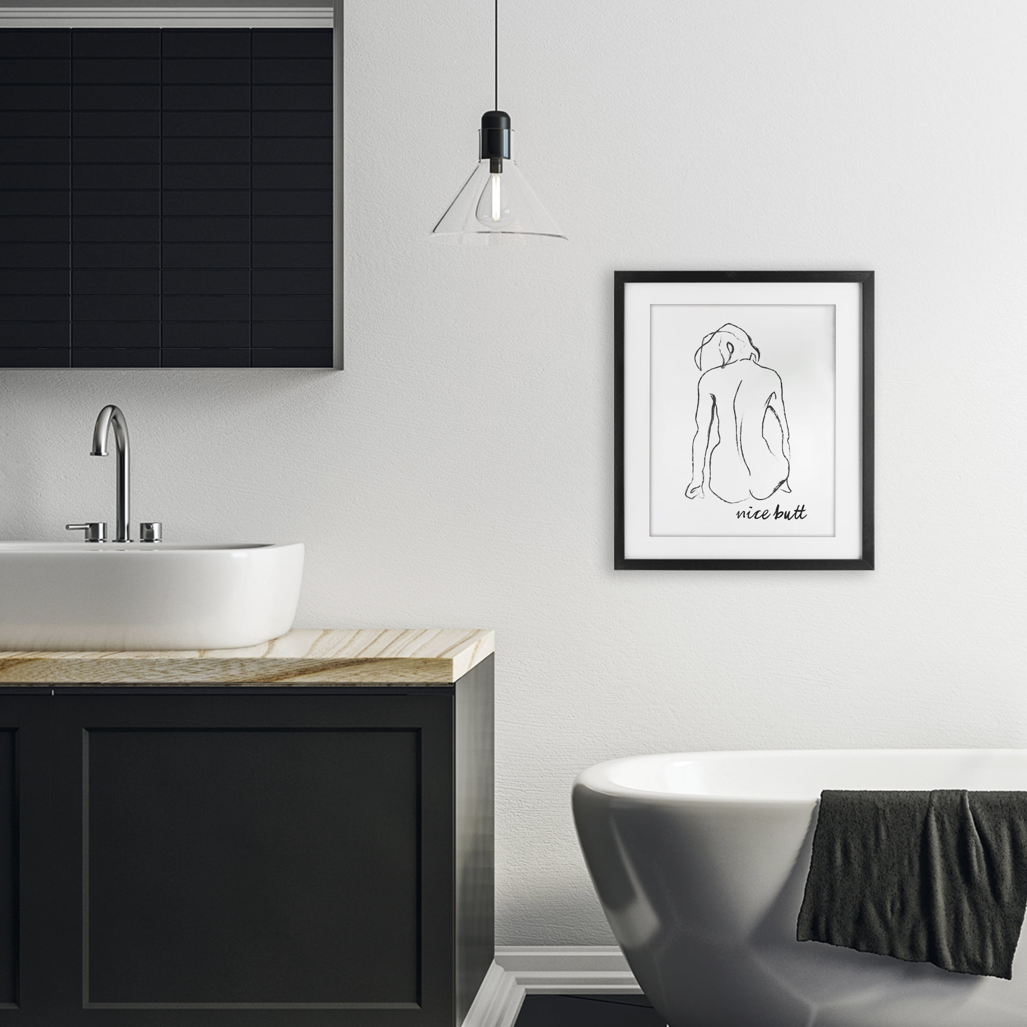 Stupell Industries Nice Butt Bathroom Refresh Black Framed Print Under Glass, design by Lettered and Lined
