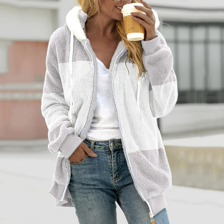 fartey Women Oversized Sherpa Jackets Plus Size Zipper Up Fuzzy