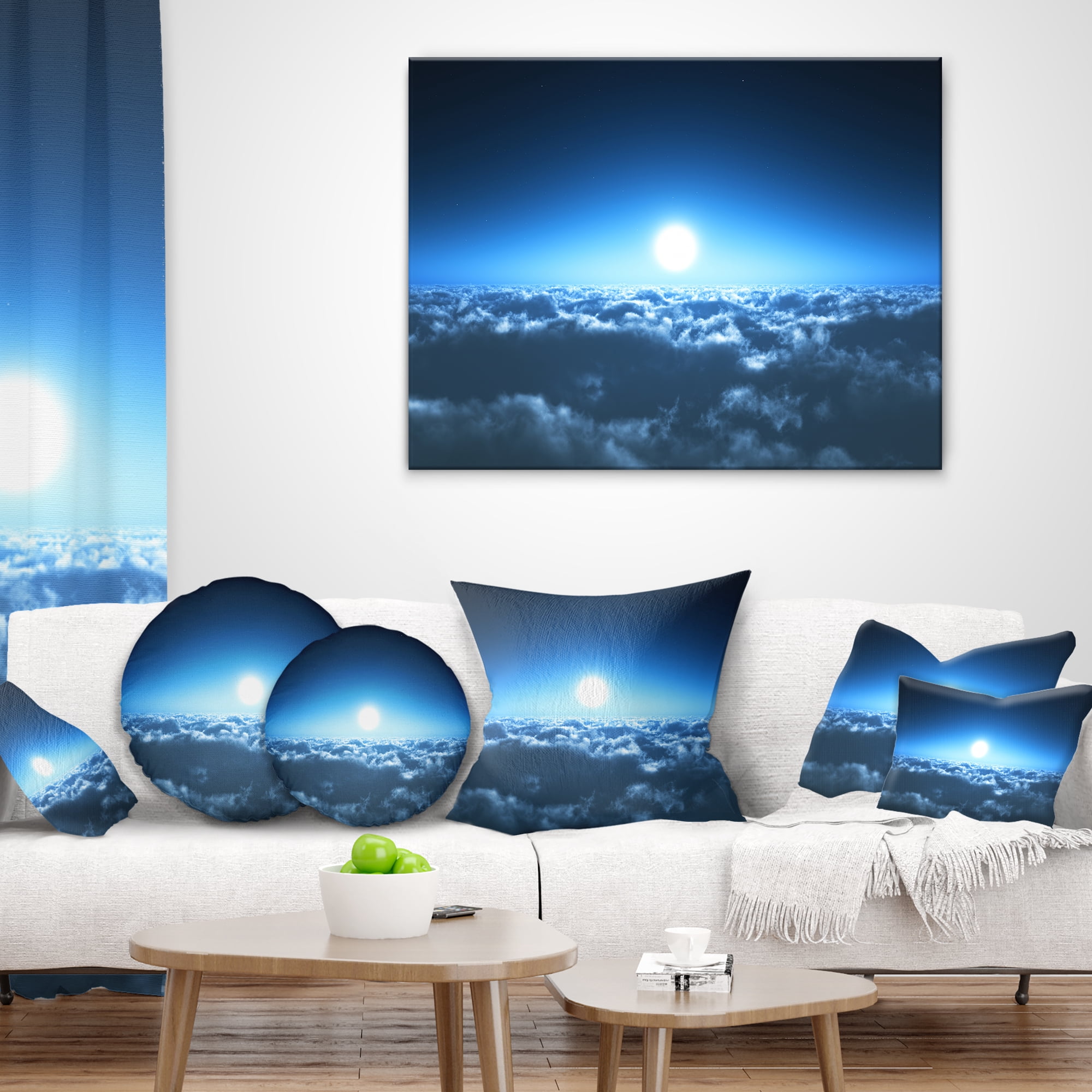 Designart Night Flight above Clouds - Landscape Printed Throw Pillow - 18x18