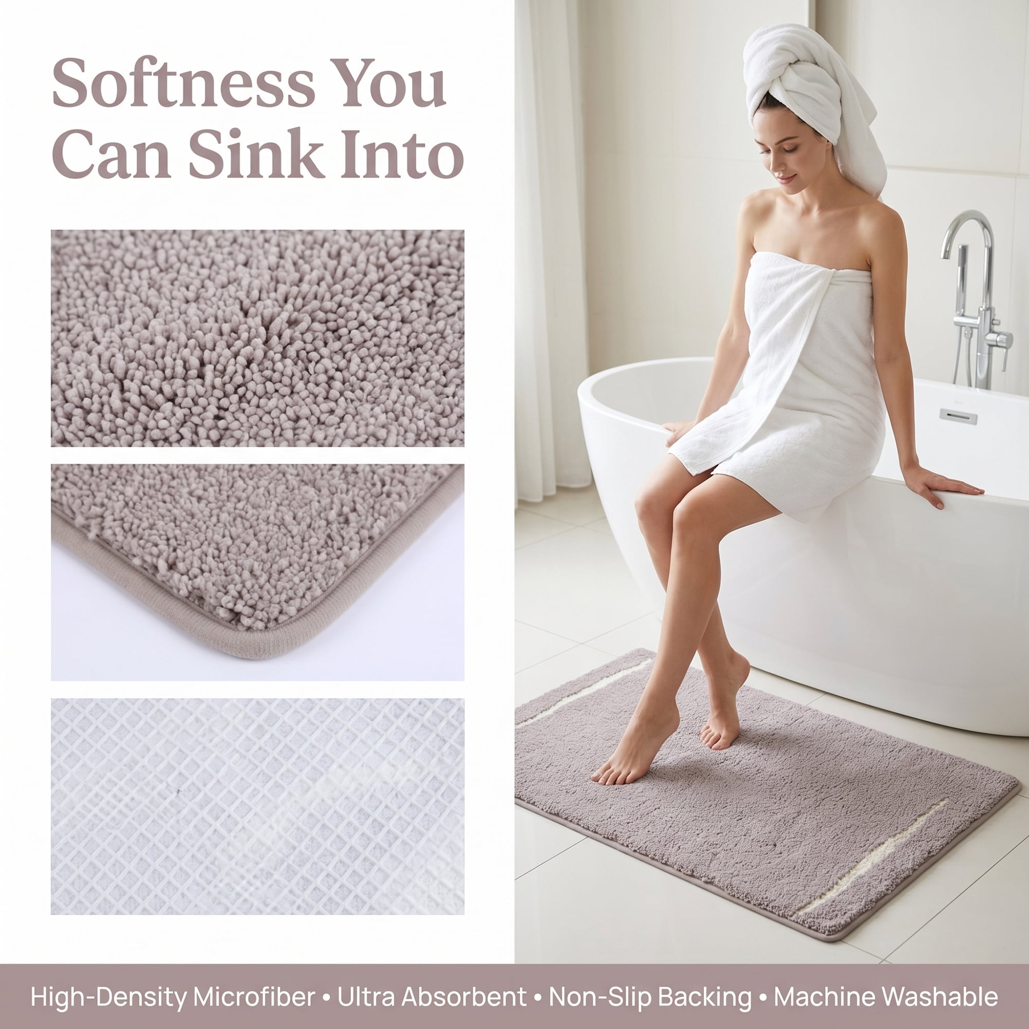 Unique Bargains Luxury Soft Shaggy Absorbent Microfiber Bath Mat Brown 32" x 20"