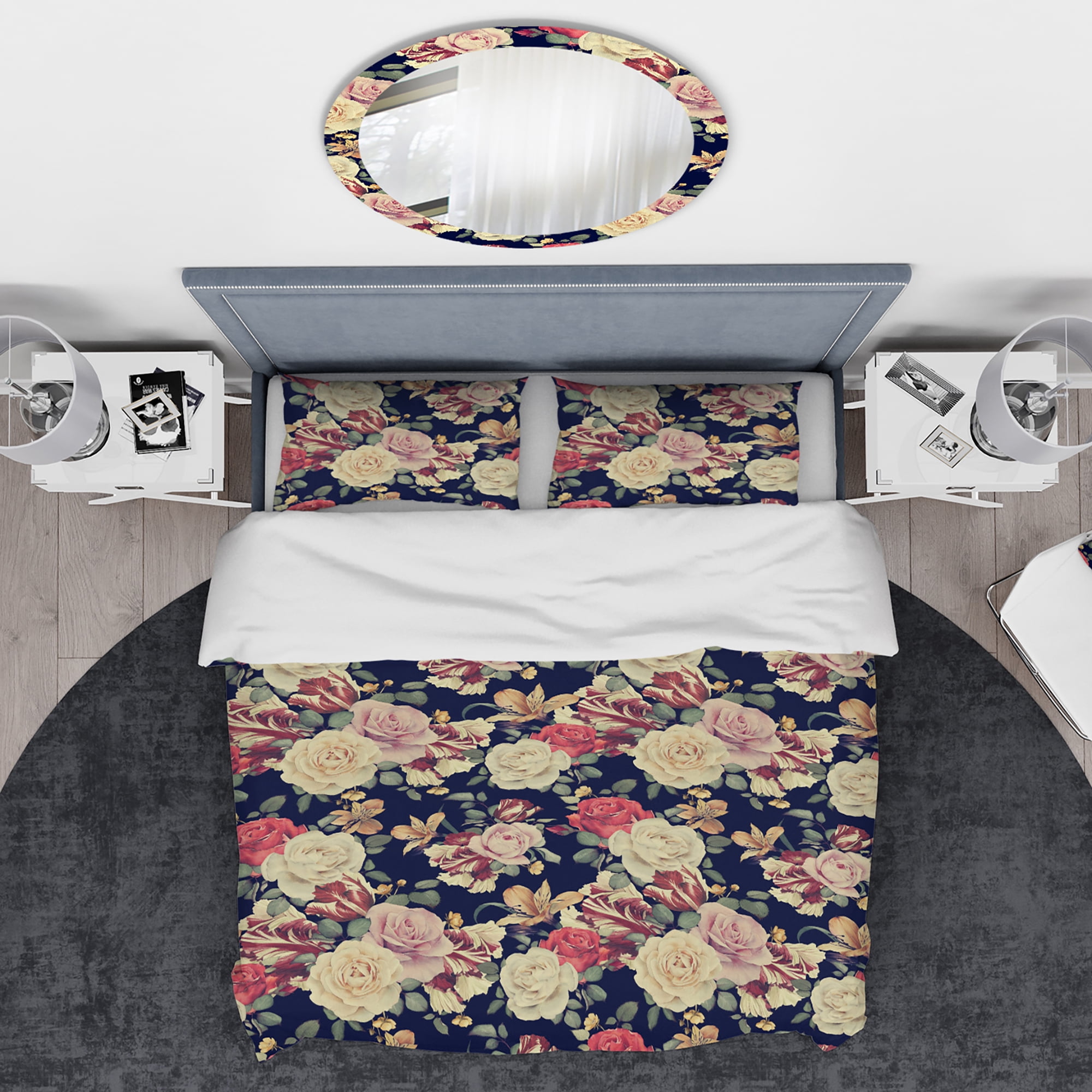 Designart 'Colorful Roses Floral Pattern' Bohemian & Eclectic Duvet Cover Set