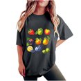thumbnail image 2 of Summer Savings Clearance!LEBONYARD Womens Tops Trendy,Women's Fashion Summer Round Neck Drop Sleeves Leisure Short Sleeve Fruit Printing Tops Dark Gray XL, 2 of 5