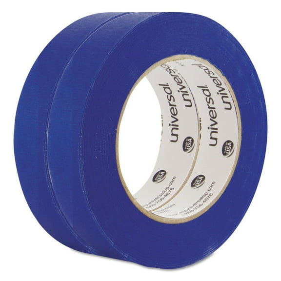Universal Premium Blue Masking Tape with UV Resistance, 3" Core, 24 mm x 54.8 m, Blue, 2/Pack -UNVPT14025