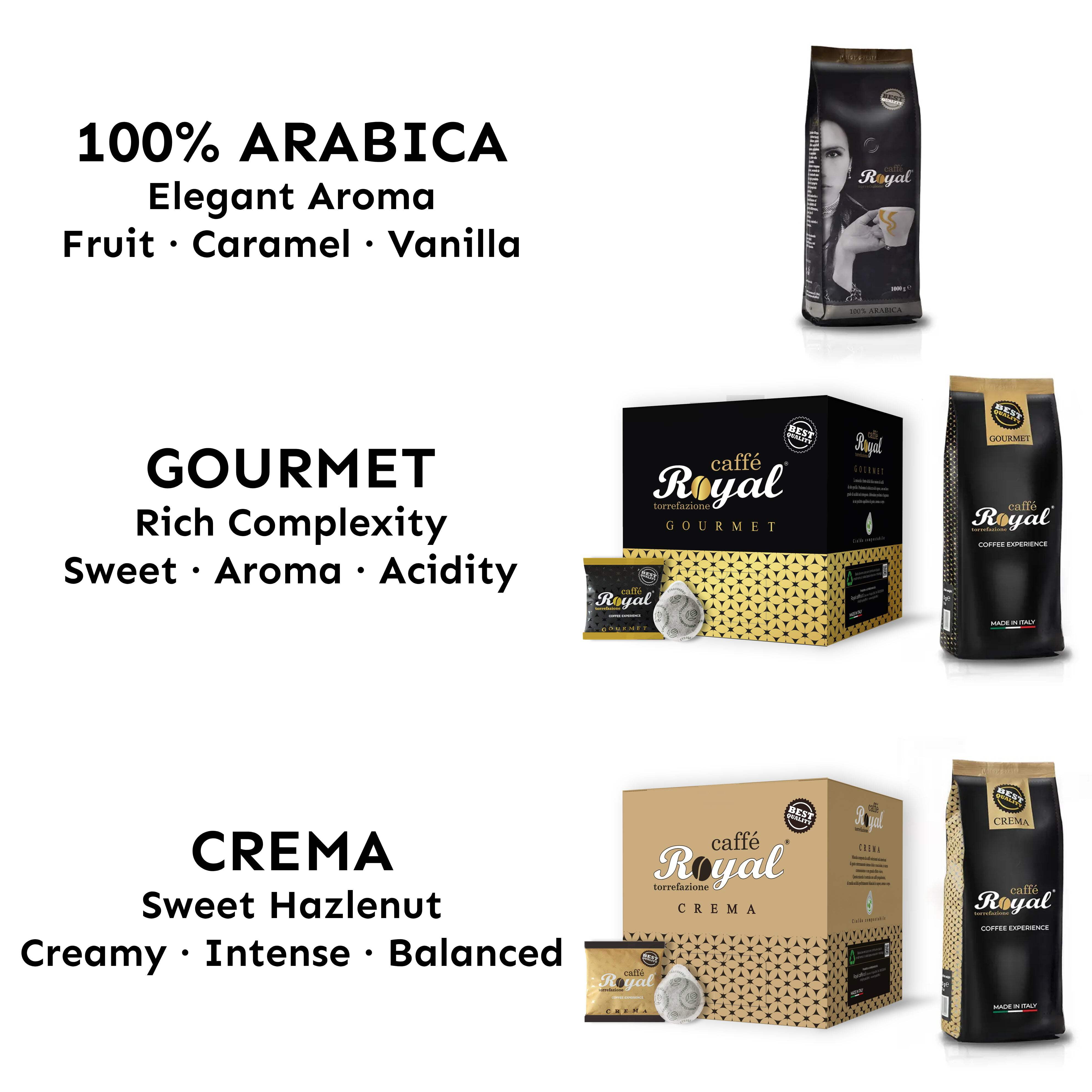 Royal Caffe Italian Coffee Beans – Gourmet Medium Roast, 70% Arabica 30% Robusta Blend, Balanced Sweetness and Intense Aroma, Whole Bean, 2.2 lbs (1000 Grams), Made in Italy
