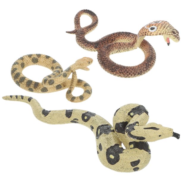 KAKOWELY 3 piezas de modelo de serpiente simulada, accesorios de serpiente realistas, modelos de serpiente pequeños realistas