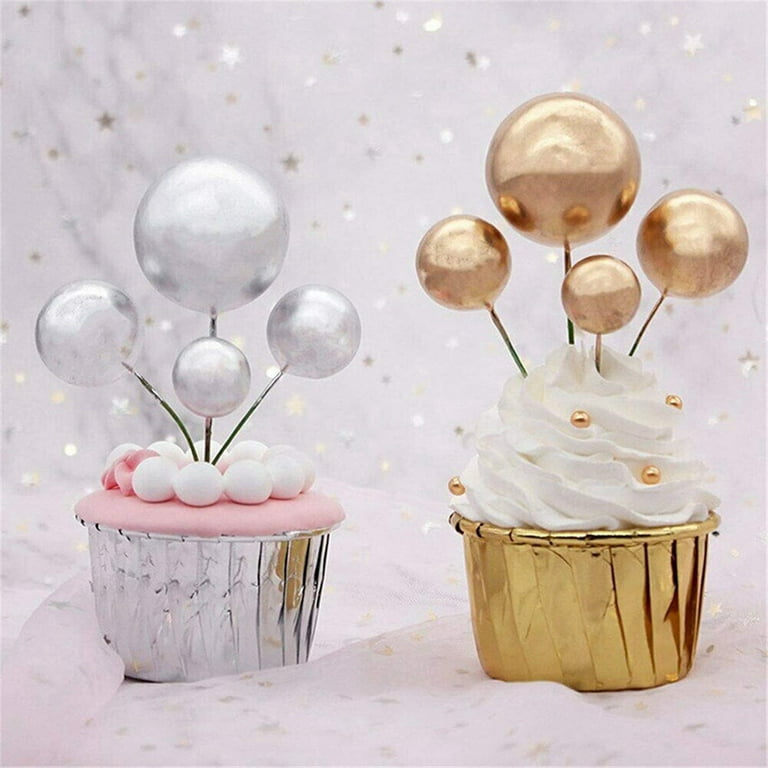 40 PCS Cake Toppers Mini Gold Ball Cupcake Toppers Cake for Birthday Wedding  Party Cake Decoration Supplies 