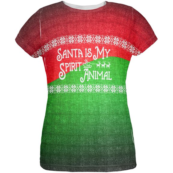 Christmas Santa is My Spirit Animal Sweater All Over Womens T Shirt Multi 2XL