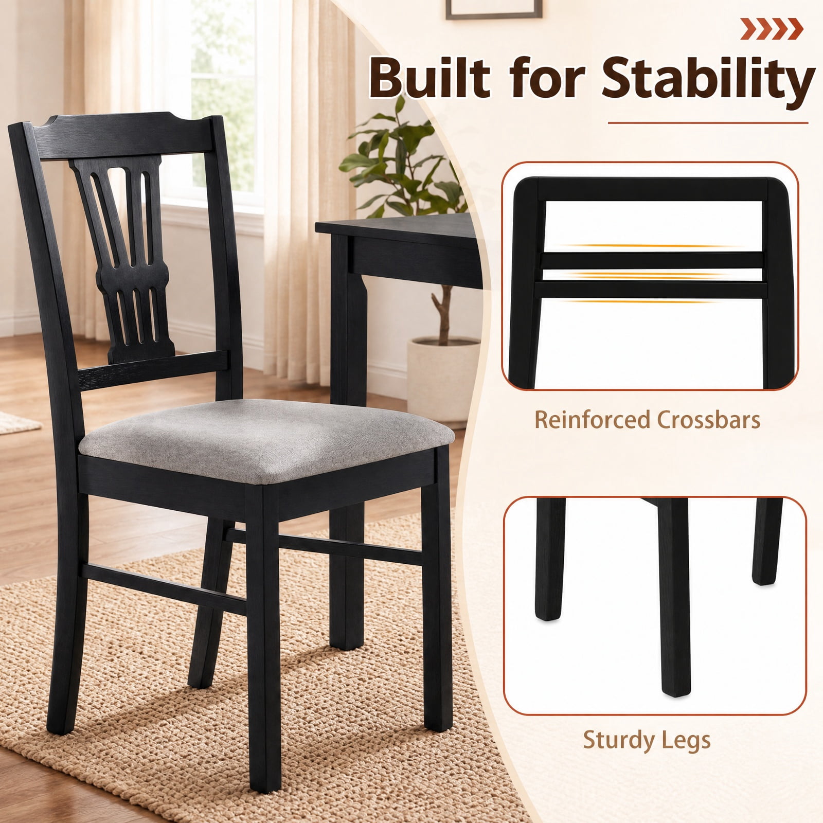 Furnibear Upholstered Dining Chairs Set of 2 Kitchen Chairs with Solid Rubber Wood Frame and Padded Seat for Dining Room, Gray