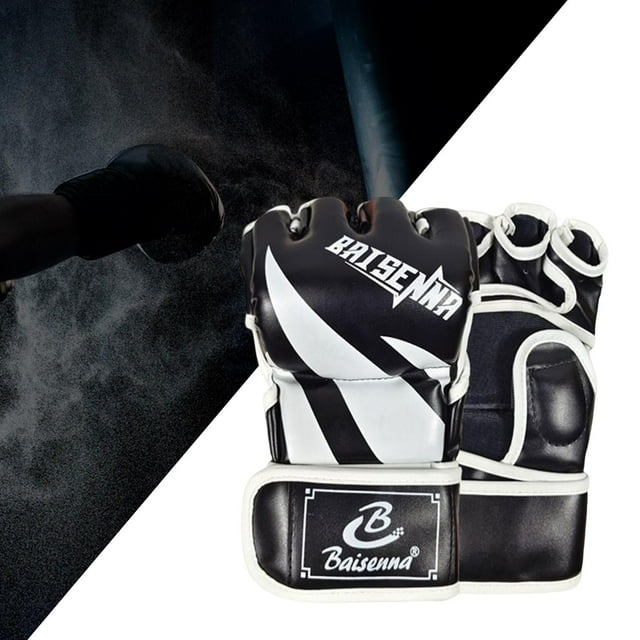 Guantes MMA Entrenamiento Guantes de boxeo Guantes de lucha Entrenamiento abiertas Blanco negro Cola Guantes de boxeo