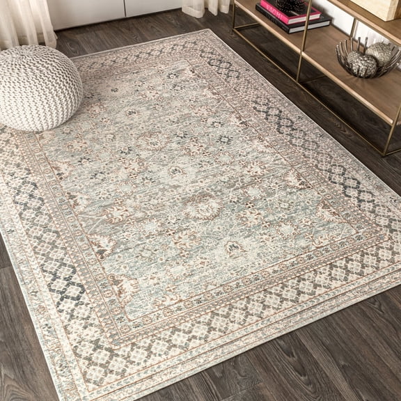JONATHAN Y SHABBY CHIC 5 x 8 Area Rug, Stirling English Country Argyle - Light Blue/Ivory, SBC301C-5