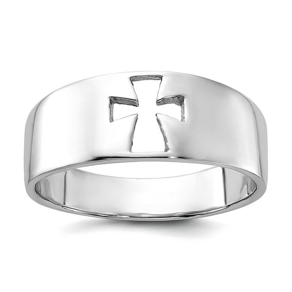 925 Sterling Silver Rhodium Plated Polished Cut-out Religious Faith Cross Ring Size 10 Ring for Women