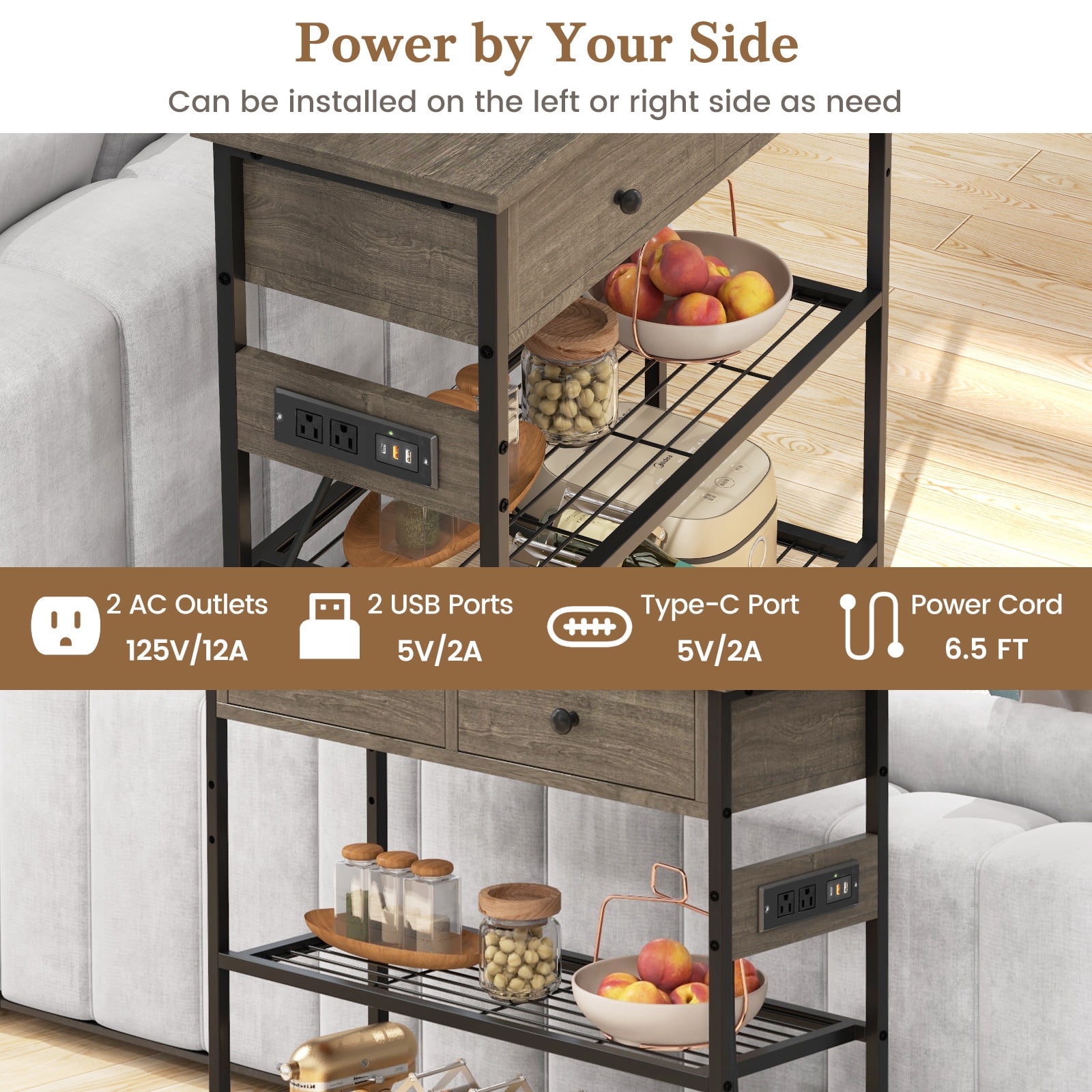 Giantex Console Table w/Outlets , Entryway Table w/USB Ports, Narrow Sofa Table, Entry Hallway Table, Grey