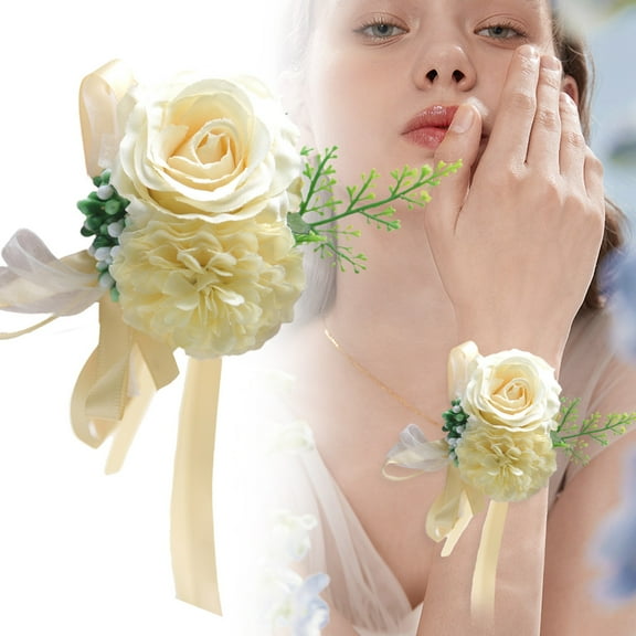 Fake Flower Bouquet Wedding Corsage Bracelet Festive Wrist Flower Multi Color For Yellow,Yellow Household Imitation