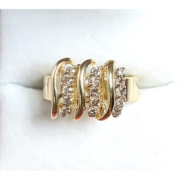 Silver Shop 14K Yellow Gold Finish Round Cut Cubic Zirconia Unique Style Band Ring