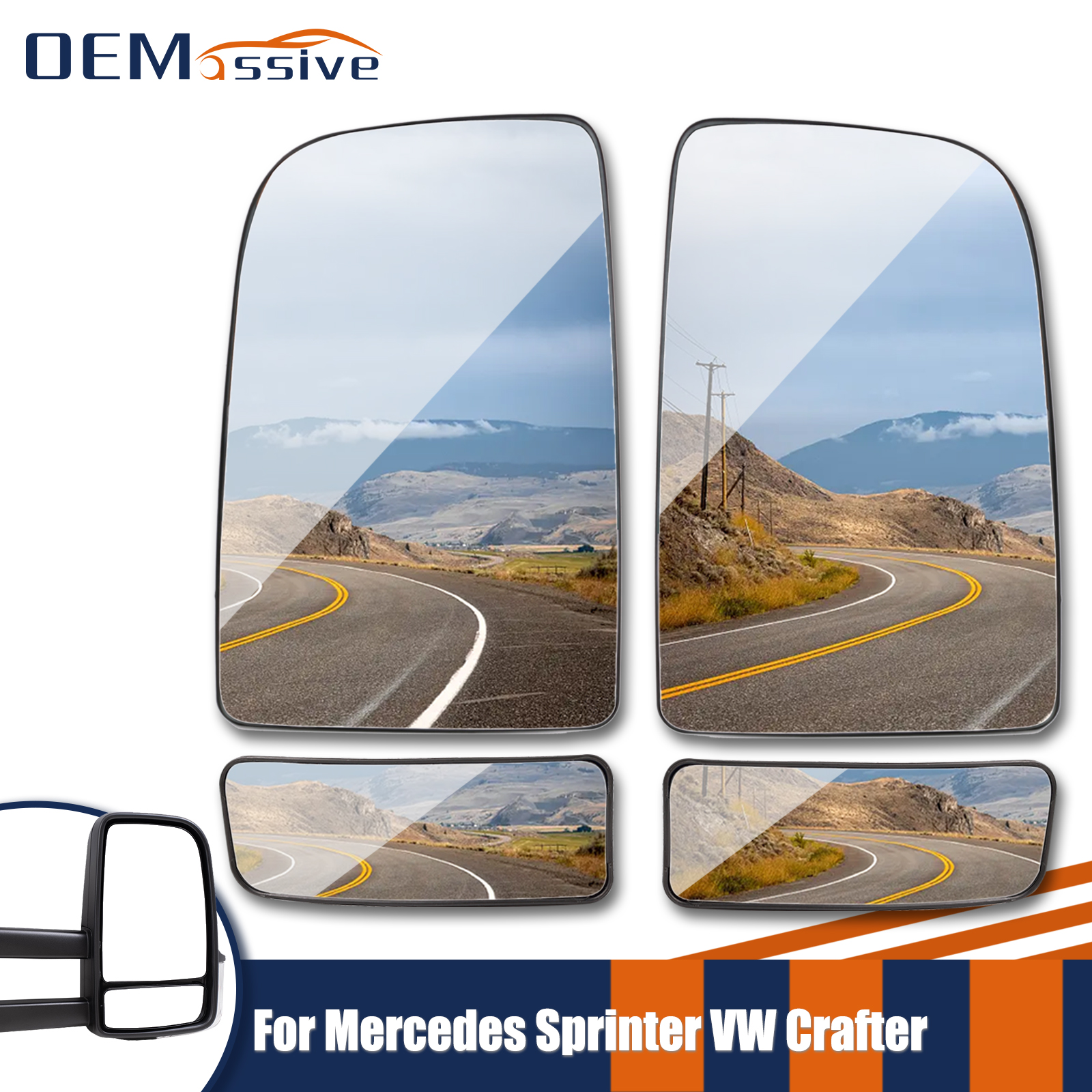 Left Near Side Wing Mirror Glass For Mercedes Sprinter 2006-2018 – Upper, Convex, Clip-on – Less4Spares